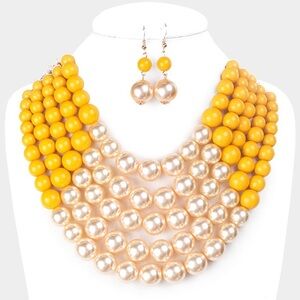 Yellow mustard cream color Chunky multi layered pearl necklace